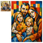 Custom Cubism Family Portrait, Personalized Stained Glass Art Print, Family Gift, Wedding Couple Painting