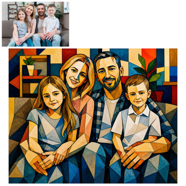 Custom Cubism Family Portrait, Personalized Stained Glass Art Print, Family Gift, Wedding Couple Painting