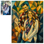 Custom Low Poly Portrait, Personalized Geometric Mosaic Family Painting