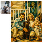 Custom Low Poly Portrait, Personalized Geometric Mosaic Family Painting