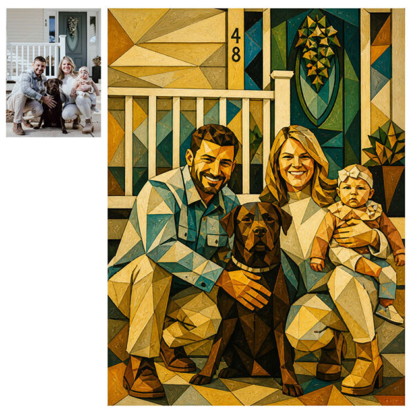 Custom Low Poly Portrait, Personalized Geometric Mosaic Family Painting