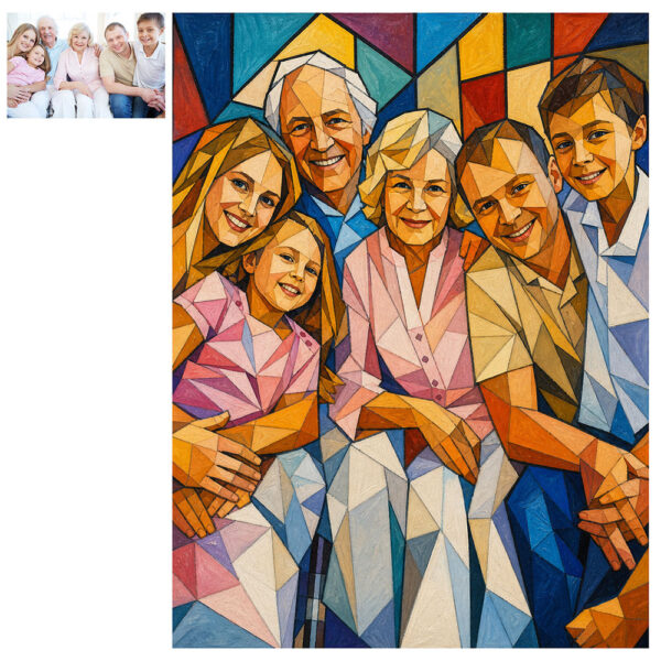 Custom Low Poly Portrait, Personalized Geometric Mosaic Family Painting