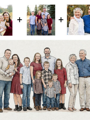 Custom Watercolor Family Portrait From Photos, Hand-Drawn Group Illustration