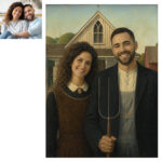 Custom American Gothic Portrait, Funny Couple Gift, Personalized Face Swap Art Print, Wedding Anniversary Gift