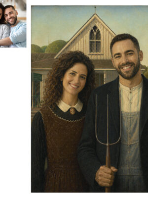 Custom American Gothic Portrait, Funny Couple Gift, Personalized Face Swap Art Print, Wedding Anniversary Gift