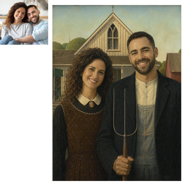 Custom American Gothic Portrait, Funny Couple Gift, Personalized Face Swap Art Print, Wedding Anniversary Gift