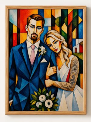 Custom Cubism Family Portrait, Personalized Stained Glass Art Print, Family Gift, Wedding Couple Painting