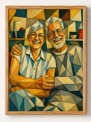 Custom Low Poly Portrait, Personalized Geometric Mosaic Family Painting