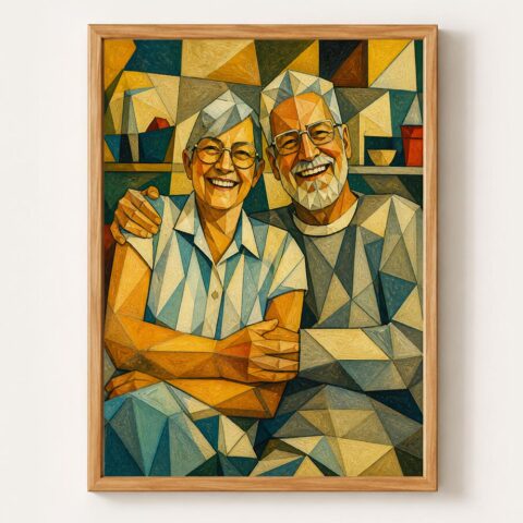 Custom Low Poly Portrait, Personalized Geometric Mosaic Family Painting