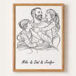 Custom Hand Drawn Line Portrait Minimalist Family Art, Father Daughter Gift