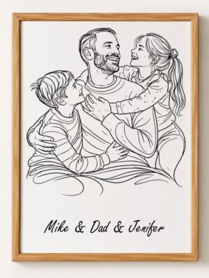 Custom Hand Drawn Line Portrait Minimalist Family Art, Father Daughter Gift