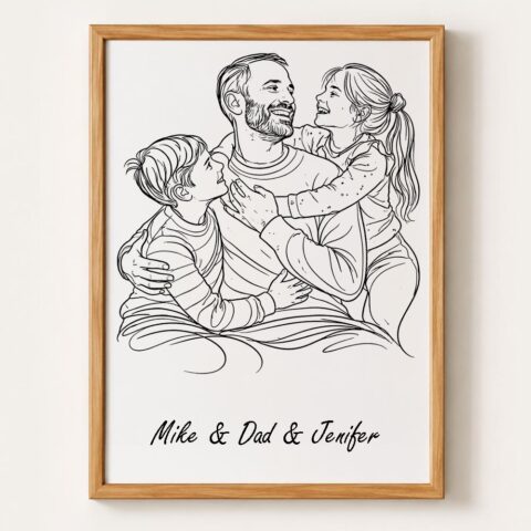Custom Hand Drawn Line Portrait Minimalist Family Art, Father Daughter Gift