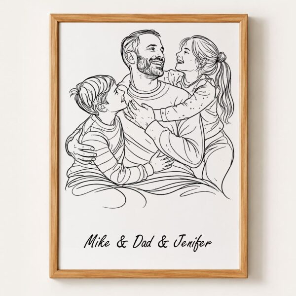 Custom Hand Drawn Line Portrait Minimalist Family Art, Father Daughter Gift