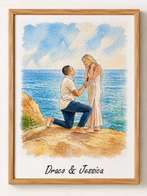 Custom Watercolor Couple Portrait, Hand Drawn Anniversary Wedding Gift