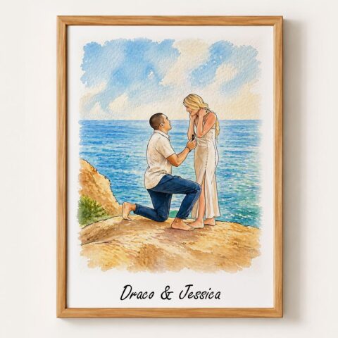 Custom Watercolor Couple Portrait, Hand Drawn Anniversary Wedding Gift