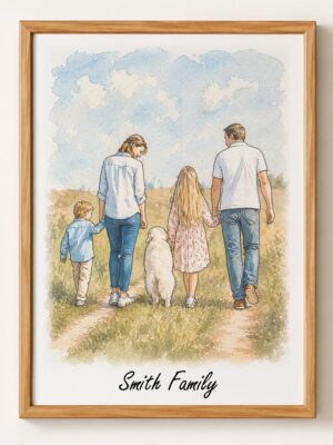 Custom Watercolor Family Portrait Personalized Family Name Gift