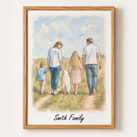 Custom Watercolor Family Portrait Personalized Family Name Gift