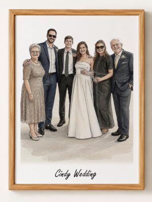 Custom Watercolor Family Portrait From Photos, Hand-Drawn Group Illustration