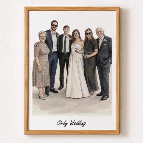 Custom Watercolor Family Portrait From Photos, Hand-Drawn Group Illustration