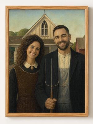 Custom American Gothic Portrait, Funny Couple Gift, Personalized Face Swap Art Print, Wedding Anniversary Gift