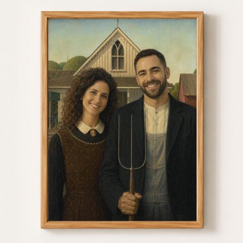 Custom American Gothic Portrait, Funny Couple Gift, Personalized Face Swap Art Print, Wedding Anniversary Gift