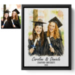 Graduation Gift Custom Watercolor Portrait Personalized University Keepsake