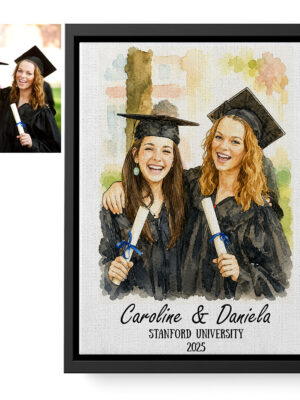 Graduation Gift Custom Watercolor Portrait Personalized University Keepsake