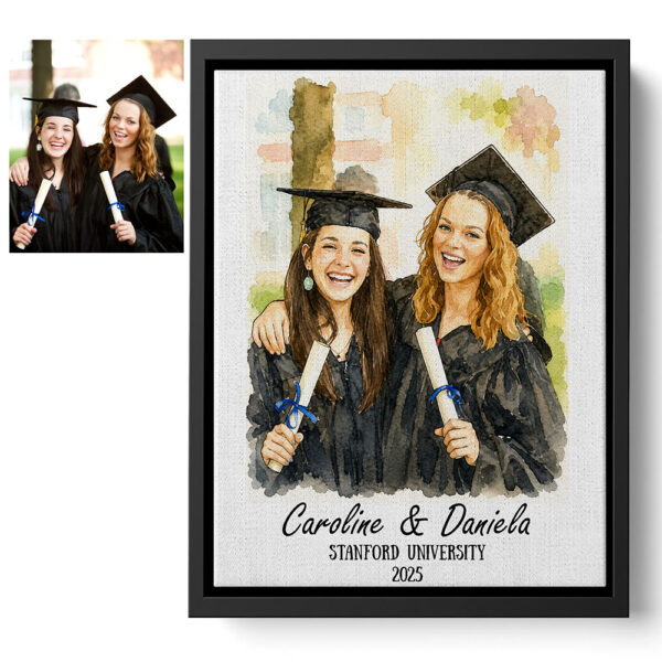 Graduation Gift Custom Watercolor Portrait Personalized University Keepsake