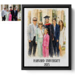 Graduation Gift Custom Watercolor Portrait Personalized University Keepsake