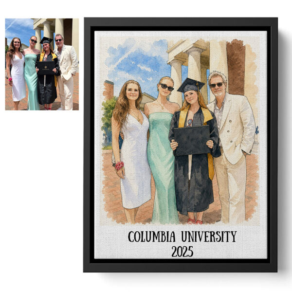Graduation Gift Custom Watercolor Portrait Personalized University Keepsake