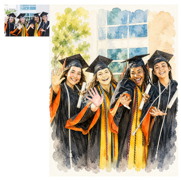 Graduation Gift Custom Watercolor Portrait Personalized University Keepsake