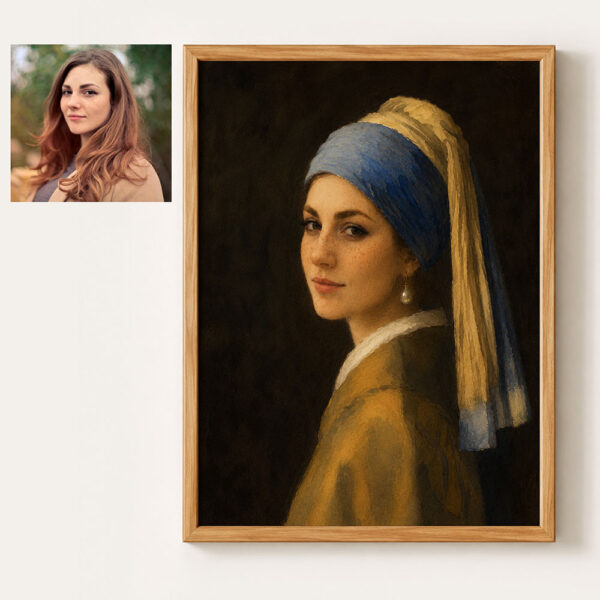 Custom Girl With a Pearl Earring Portrait Personalized Renaissance Art Gift