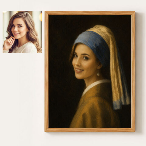 Custom Girl With a Pearl Earring Portrait Personalized Renaissance Art Gift